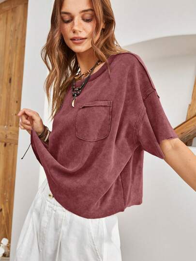 Dame Oversized T-Shirt med løs silhuet og brystlomme Stilla