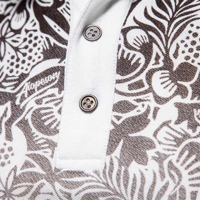 Herren nan polo shirt med floralsk gradient mønster, kentkrave og diskret knaplukning Skovae