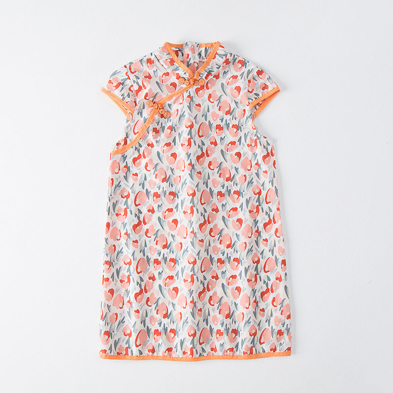 Pige Floral Print Orientalsk Kjole Stilla