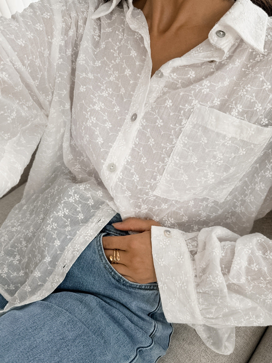 Dame luftig Bluse i let, struktureret stof med knapbar design Stilla