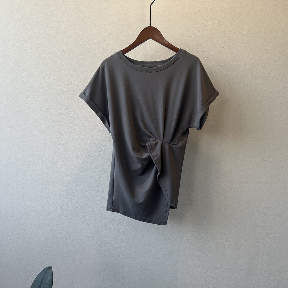 Dame afslappet knude t-shirt lavet af kvalitets bomuld med rullet ærme Stilla