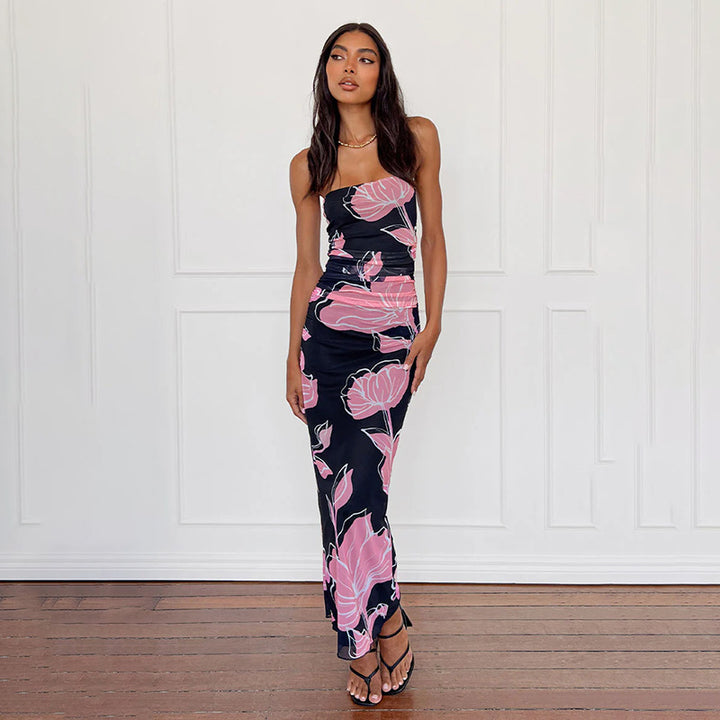 Dame elegant off-the-shoulder maxikjole med blomsterdesign Skovae