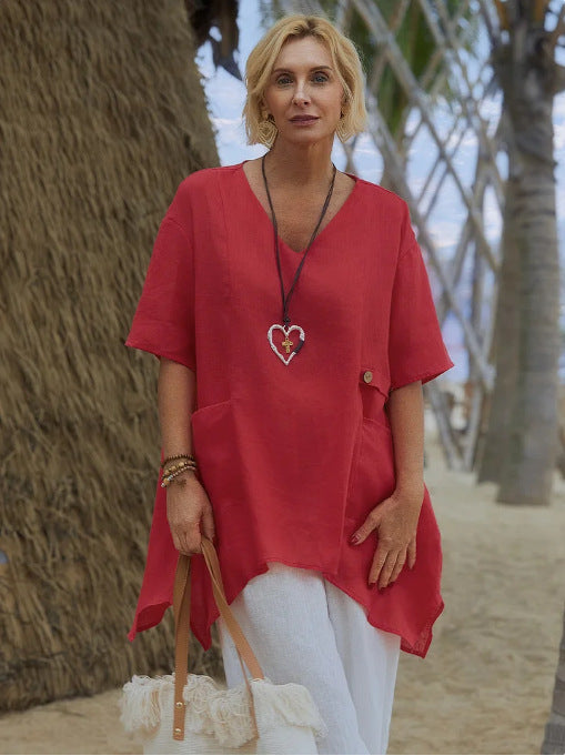 Dame stilfuldt oversized linned tunika top Stilla