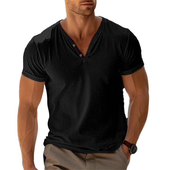 Herrer Kortærmet Henley-Shirt med dekorative knapper og afslappet pasform Stilla