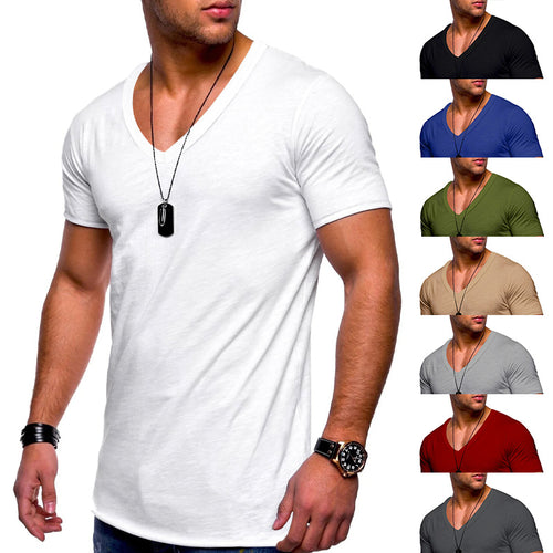 Herren nan V-hals T-shirt i fin jersey med smal silhuet og flade sømme Skovae