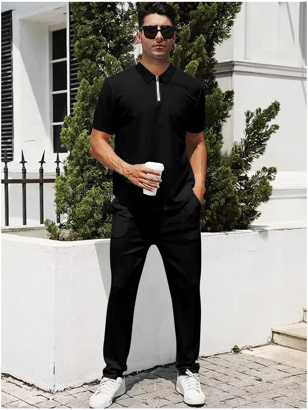 Herrer nan urban rejse polo-shirt med kort forreste lynlås, elastisk interlock og krølfri pleje Skovae