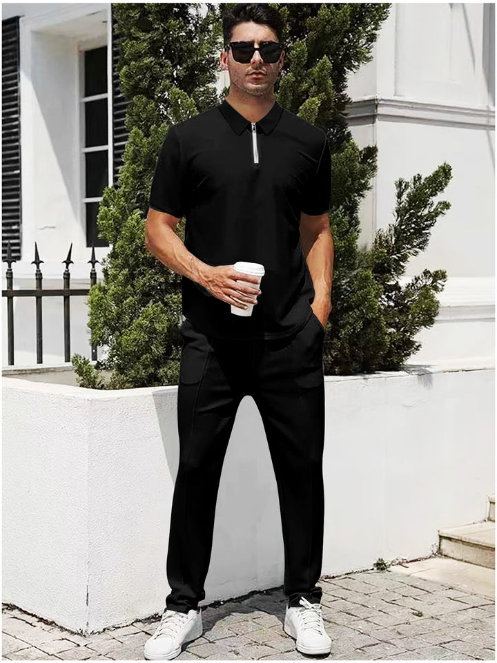 Herrer nan urban rejse polo-shirt med kort forreste lynlås, elastisk interlock og krølfri pleje Skovae