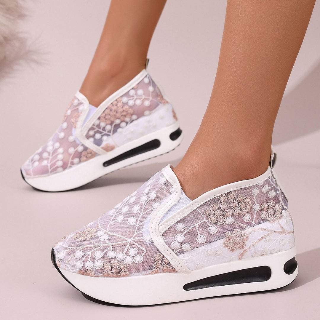 Dame Slip-On Sneakers med floral broderi og komfortabelt dæmpningssystem Stilla