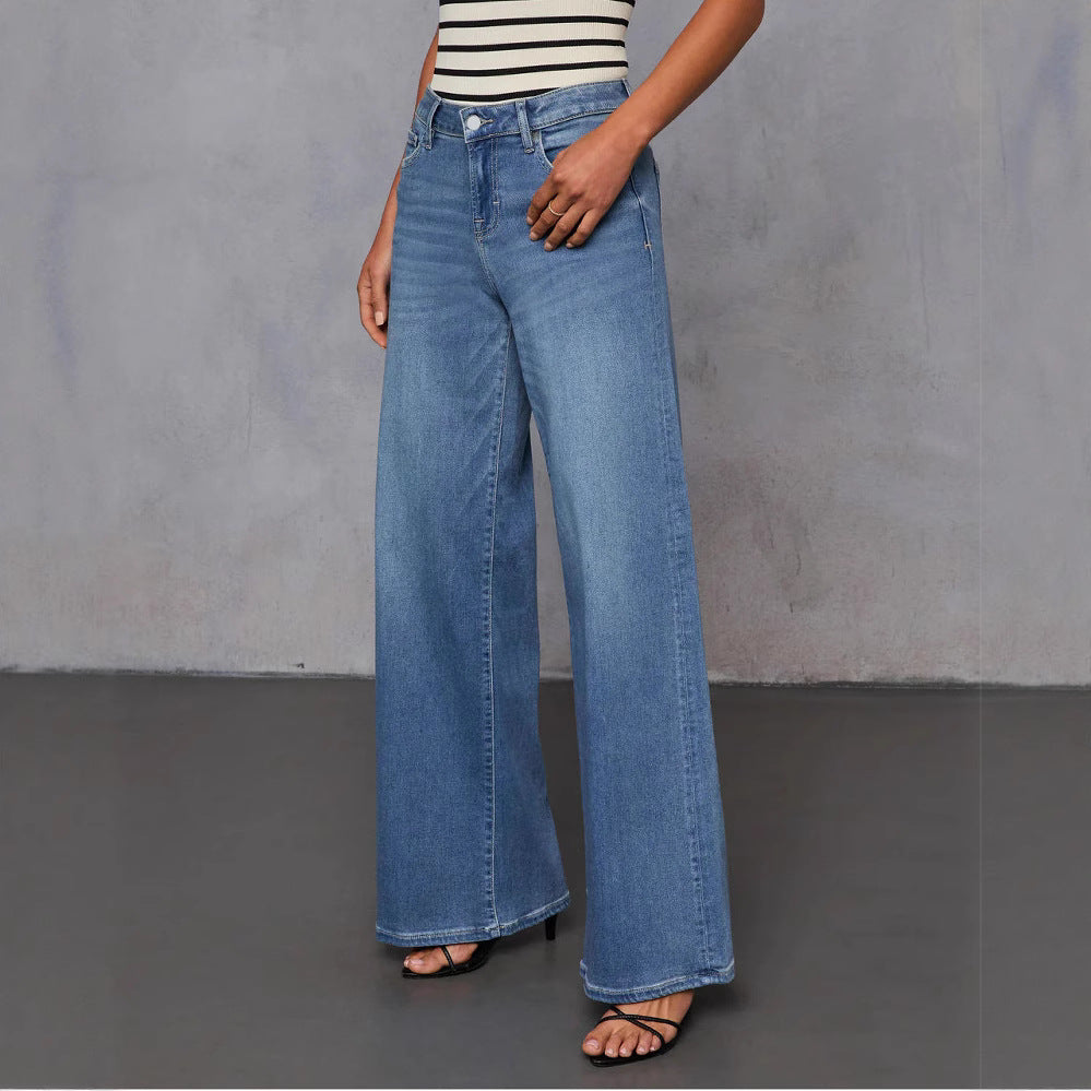 Damer brede jeans i maritimt look med høje sideslids Stilla