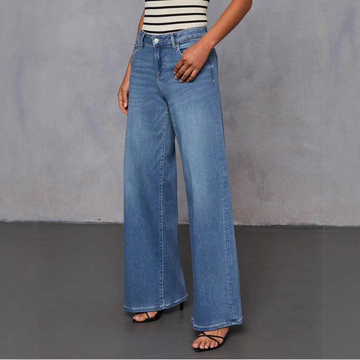 Damer brede jeans i maritimt look med høje sideslids Stilla
