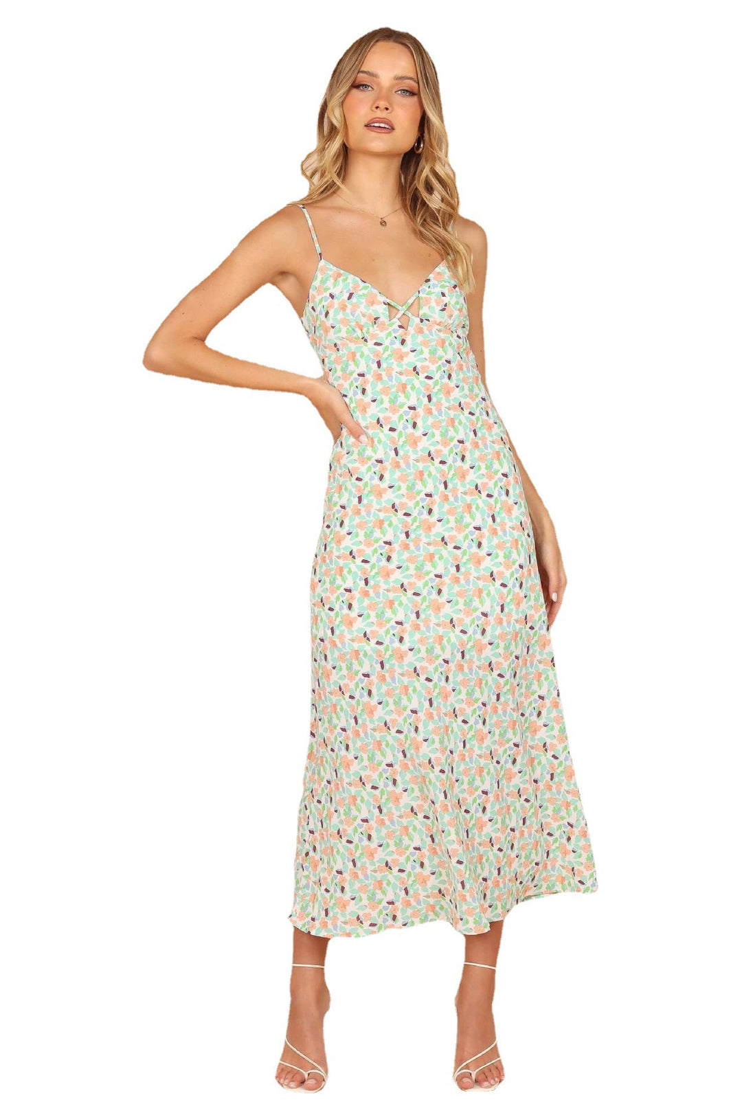 Dame Floral Print Cami Kjole med Krydsdetalje Stilla