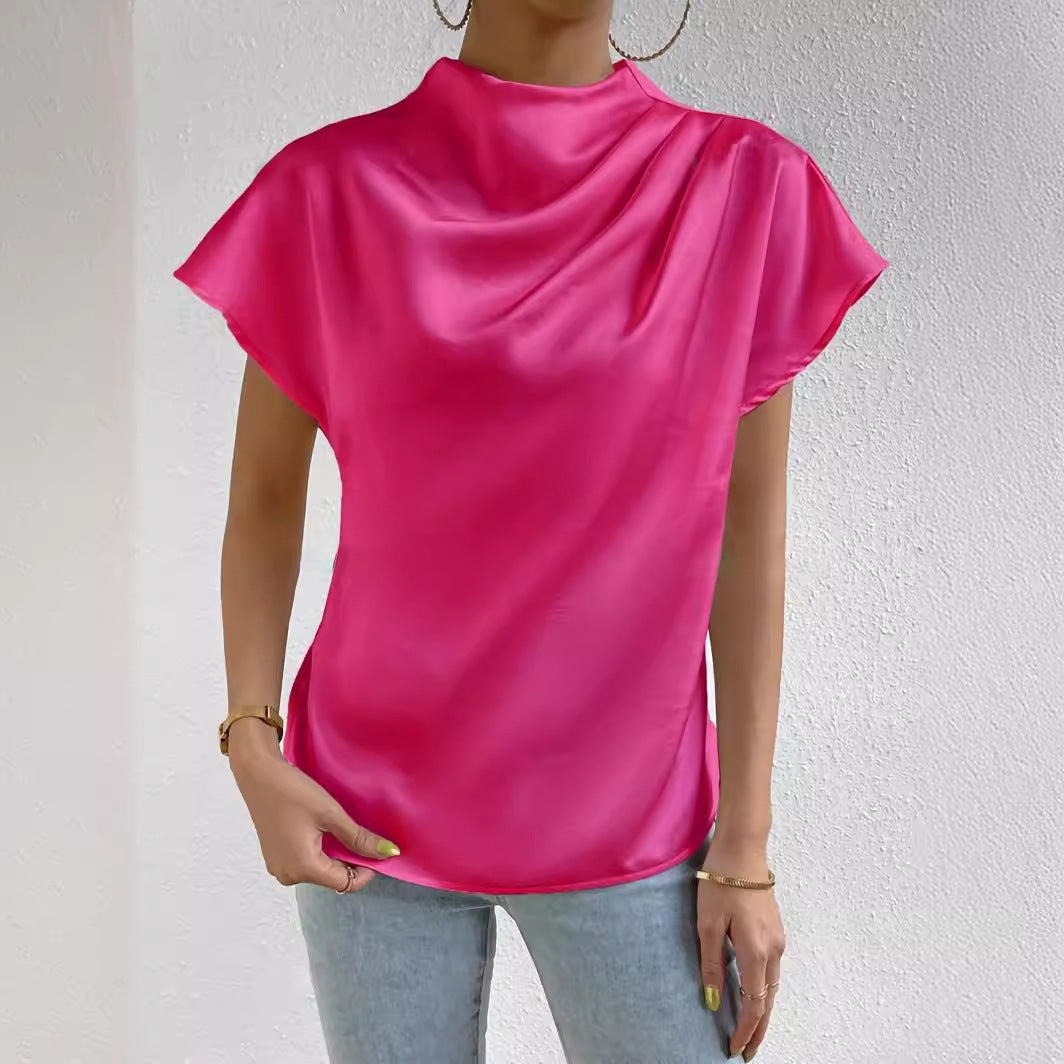 Dame elegant bluse med høj hals og flagrende ærmer Stilla