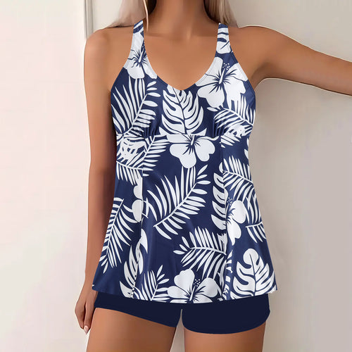 Dame nan Tankini-sæt med figursyet Empire-top og højt skåret badshorts Skovae