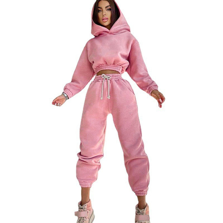 Kvinders Casual Sweat Loungewear Sæt med Croppet Hoodie og Behagelige Bukser Skovae