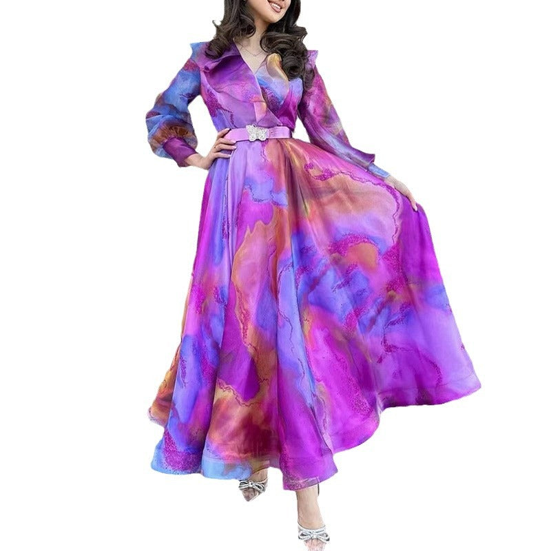 Dame Maxikjole med flydende chiffon og legende flæse design Stilla
