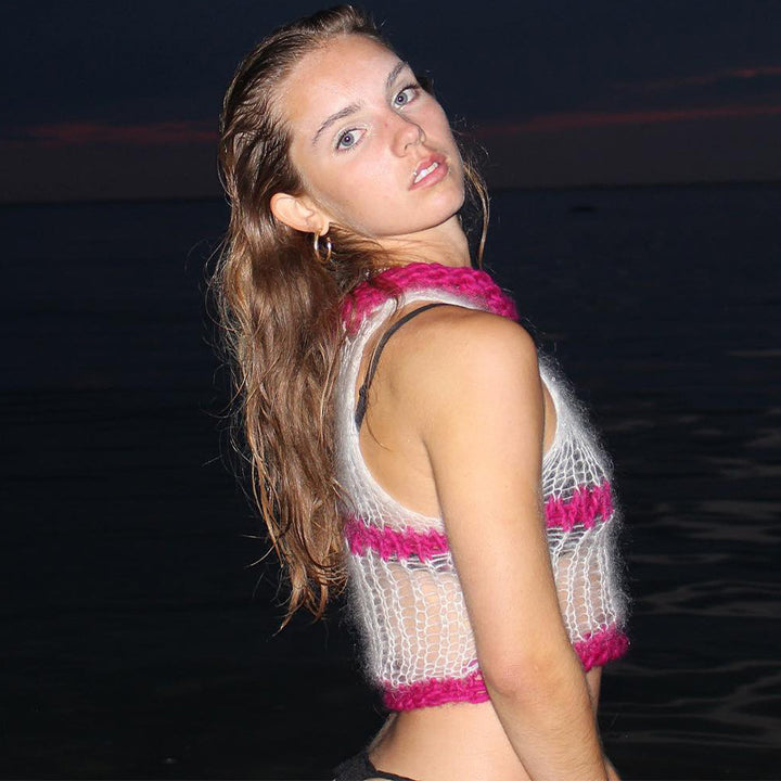 Dame moderigtigt Cropped top med raffinerede net- og ribdetaljer Skovae