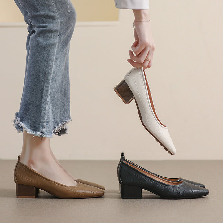 Dame spidse blokhæls slingback pumps med krokodillelæder-look Stilla