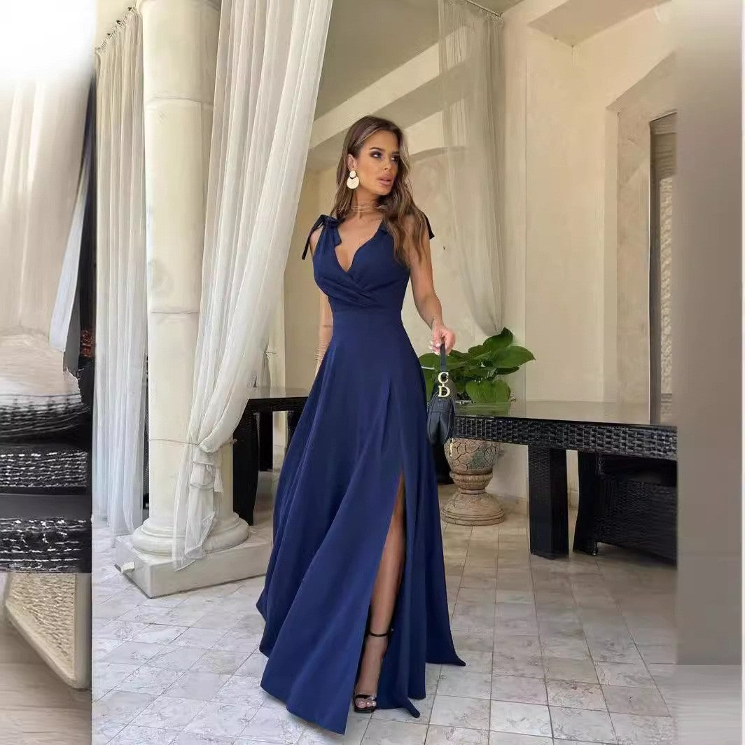 Dame ærmeløs aftenkjole med høj split Stilla