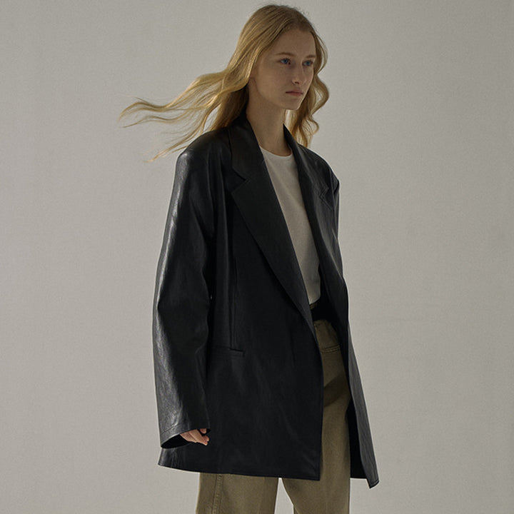 Dame Oversized Læderblazer med struktureret snit Stilla
