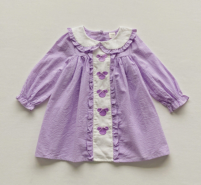 Pige vintage-inspireret gingham-kjole med kontrastfarvet krave Stilla