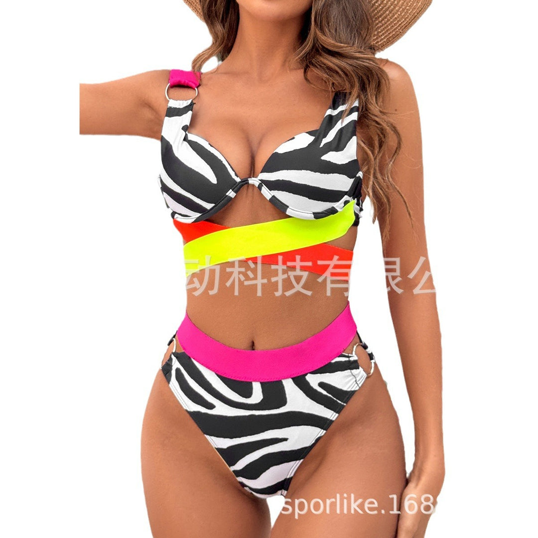 Dame bikini-sæt med ekstravagante stropper og moderne zebra-print Stilla