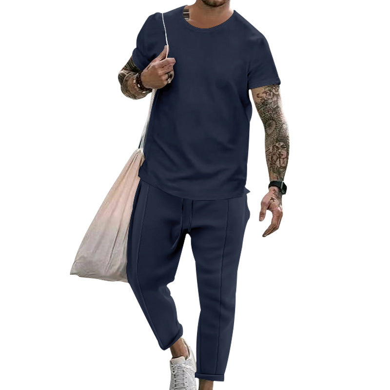 Herrer fritids T-shirt og sweatpants sæt med moderne snit Stilla