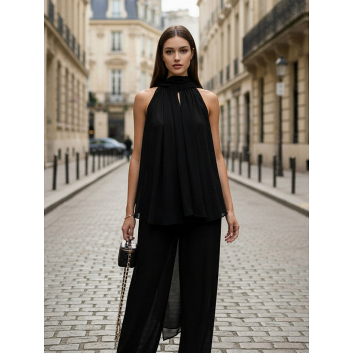 Damer Elegant chiffon top med dyb vandfaldudskæring og flydende stof Skovae