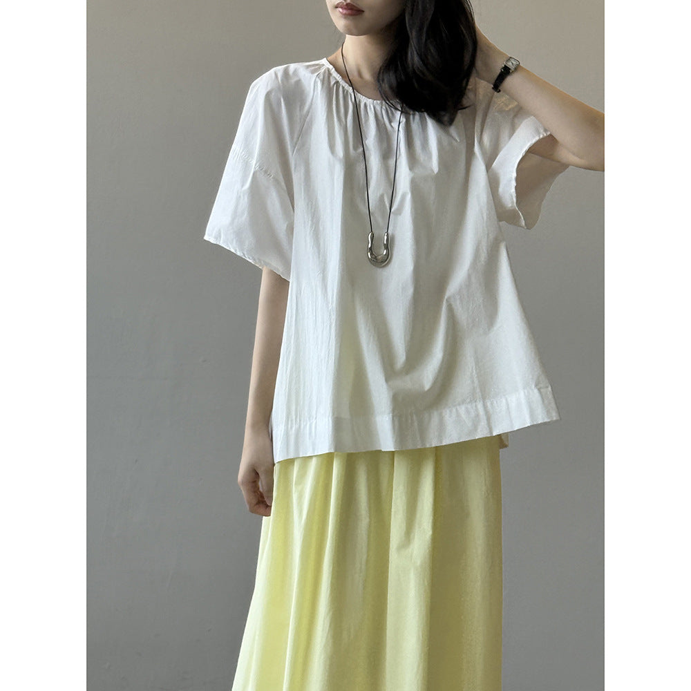 Dame Oversized Bluse med raffineret gummibånd og korte ærmer Stilla