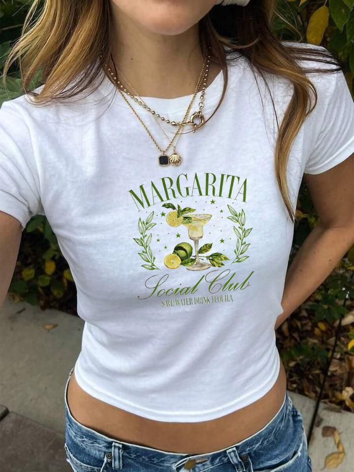 Dame Crop-T-Shirt med kreativt bjørnemotiv og sjovt citat Skovae