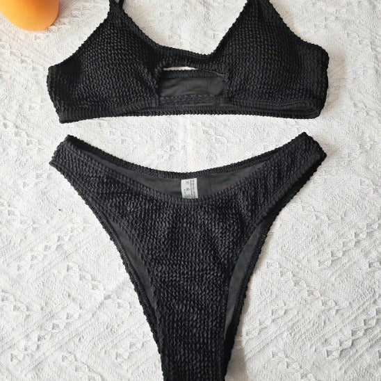 Dame struktureret bralette og højskåret bikini sæt Stilla