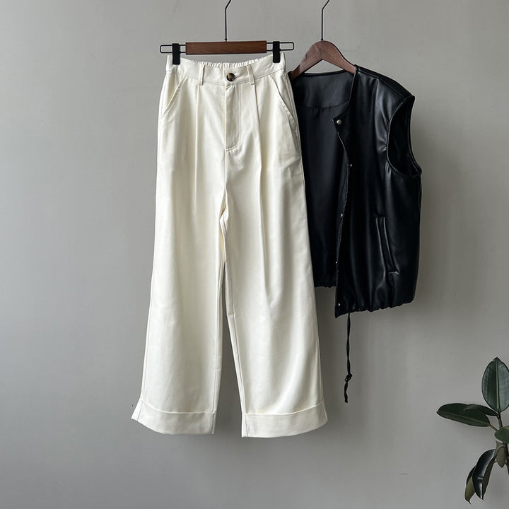 Dame bred Culotte-bukser med høj talje og elegante plissé-detaljer Stilla