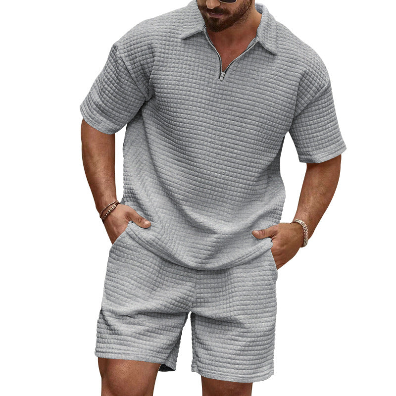 Herrer afslappet polo T-shirt og shorts sæt i struktureret design Stilla