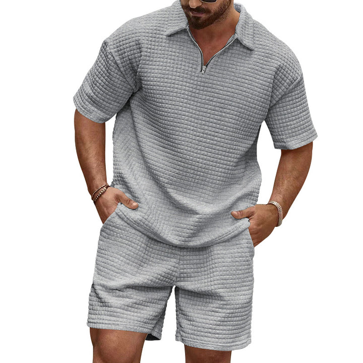 Herrer afslappet polo T-shirt og shorts sæt i struktureret design Stilla