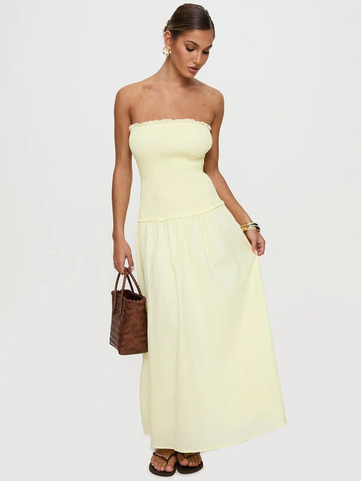 Dame off-shoulder maxikjole med rynket overdel Stilla