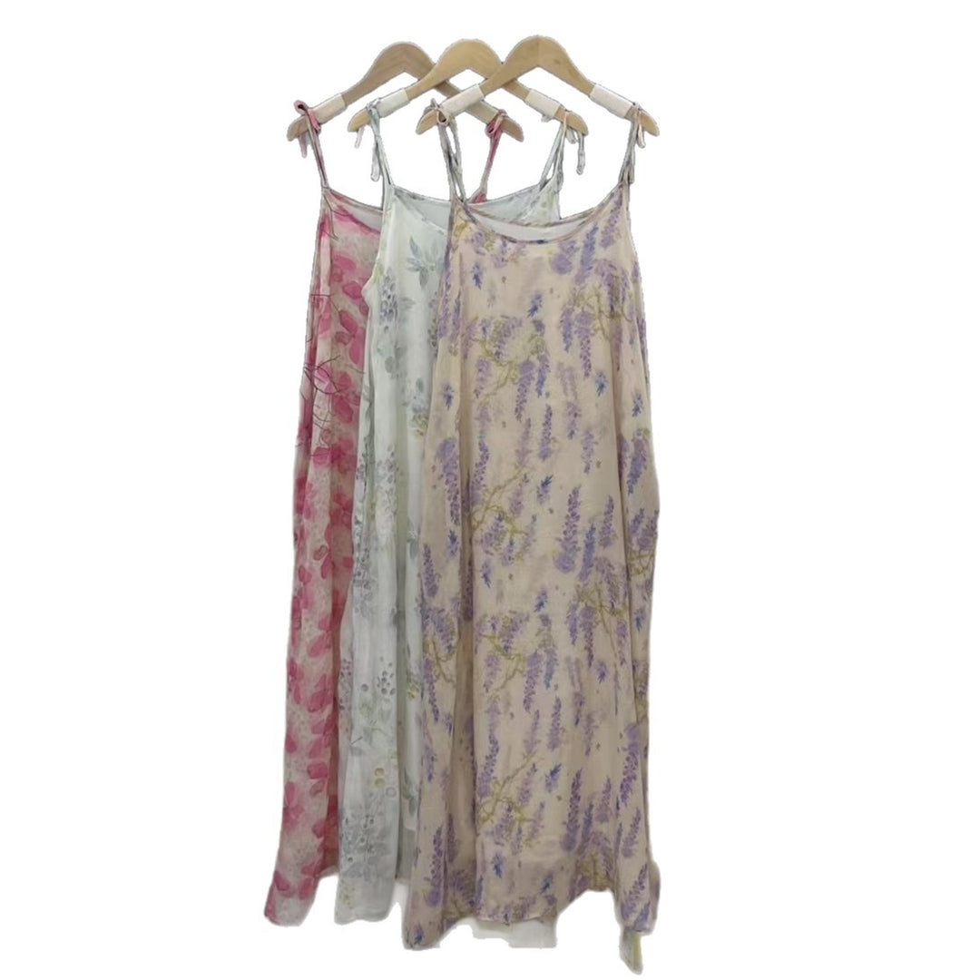 Dame Floral Print Maxi Kjole med justerbare Spaghetti- stropper Stilla