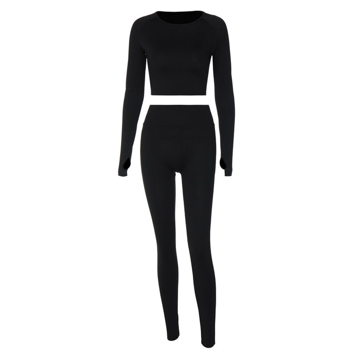 Dame Sporty Cropped Top og Leggings Sæt i åndbart materiale med elastisk talje Stilla