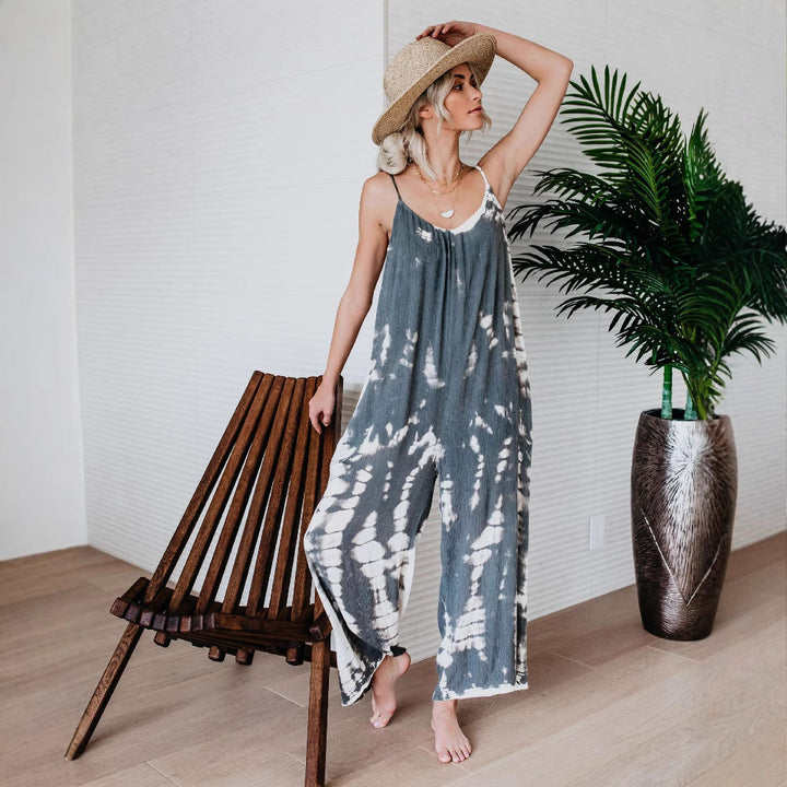 Dame Maxikjole med trendy batikdesign og voluminøse stropper Stilla