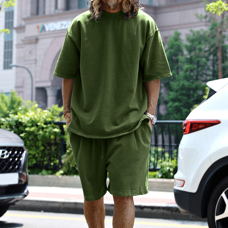 Herrer afslappet oversized T-shirt og shorts sæt Stilla