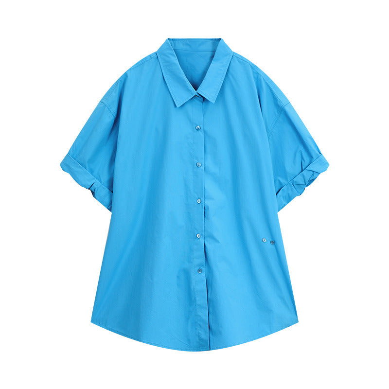 Dame Oversized Skjortebluse med kort ærme og moderne snit Stilla