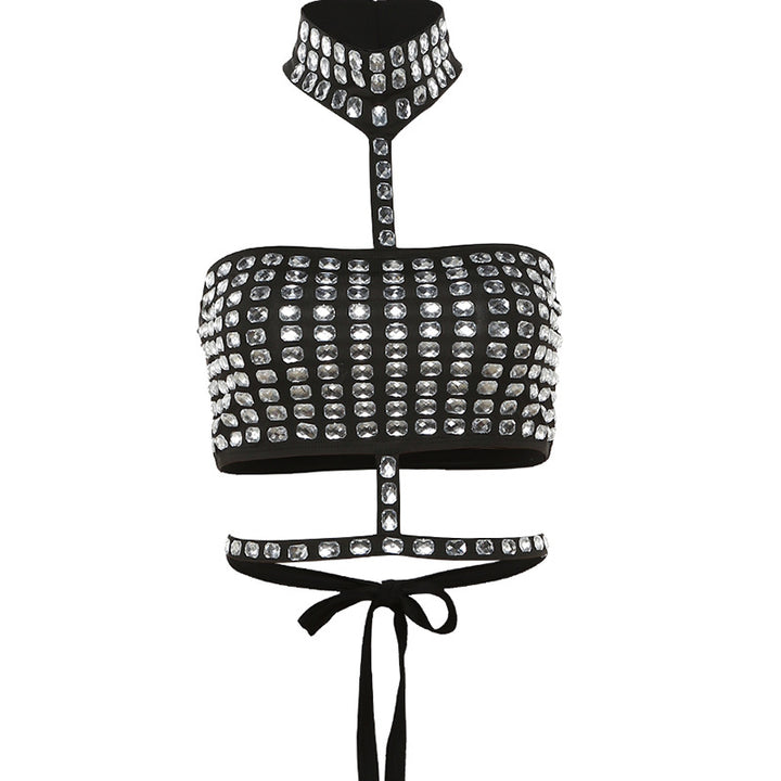 Dame Glamourøst Bandeau-top med glitrende rhinestone-detaljer Skovae