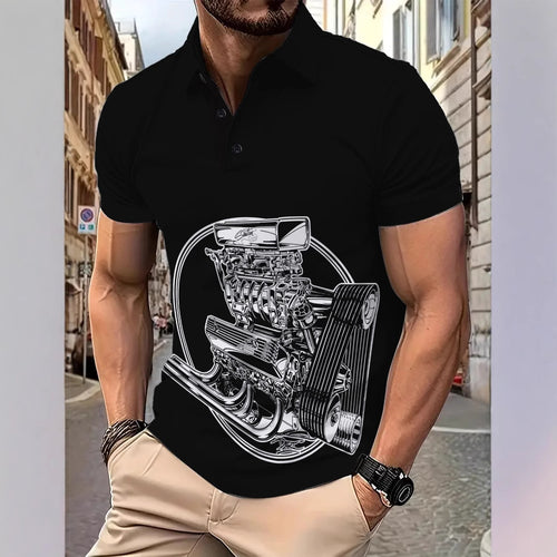 Herren Poloshirt med motorisk grafikdesign og komfortabel pasform Stilla