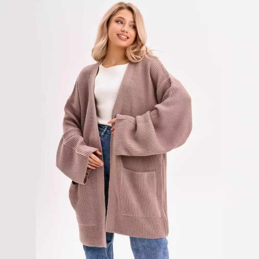 Stilla | Strikjakke Strikket Uldblanding Plus Size Lange Ærmer Åben Foran