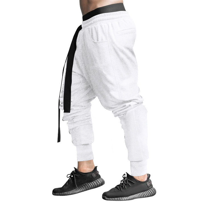 Herrer nan vaffelstruktureret joggingbukser med lav skridt elastisk komfortbånd og konisk benafslutning Skovae