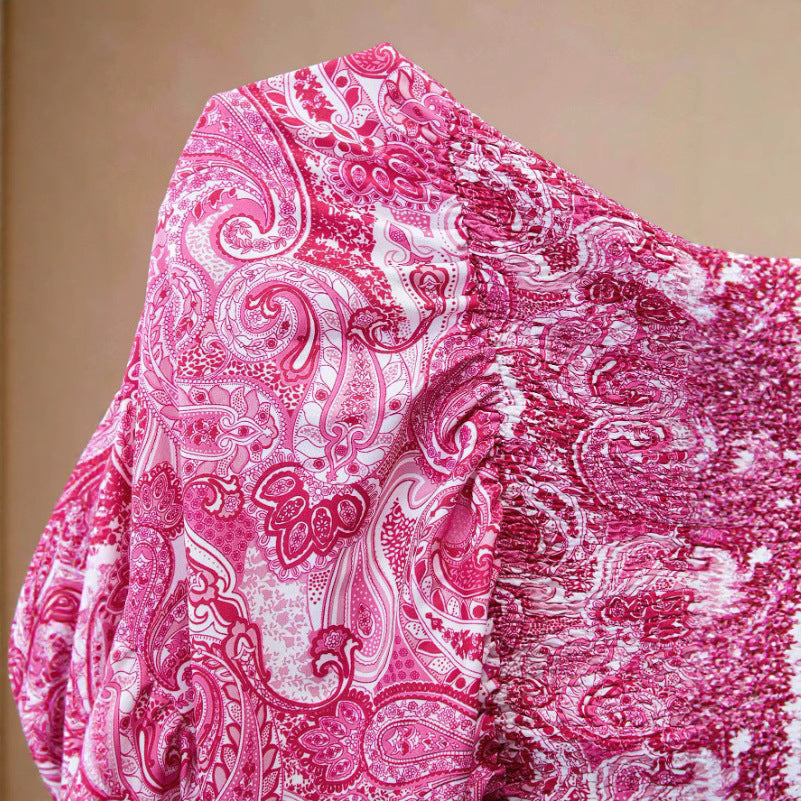 Dame maxi nederdel med voluminøse flæser og blomstret paisley-mønster Stilla