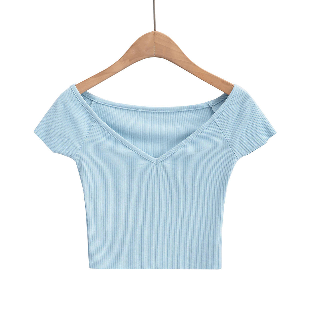Dame figursyet Crop-Top med off-shoulder design og ribstruktur Stilla