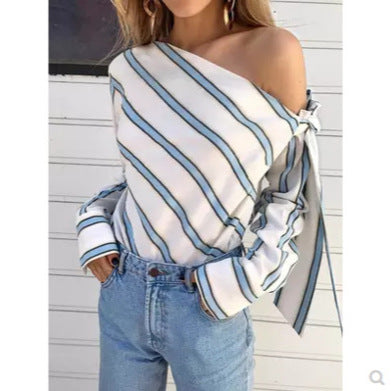 Dame Off-Shoulder Stribetop med Bindebånd Stilla