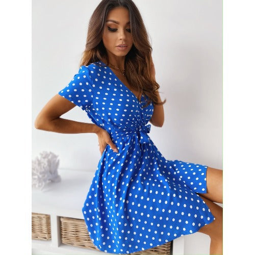 Dame Polka Dot A-linje Mini Kjole med Bindebælte Stilla