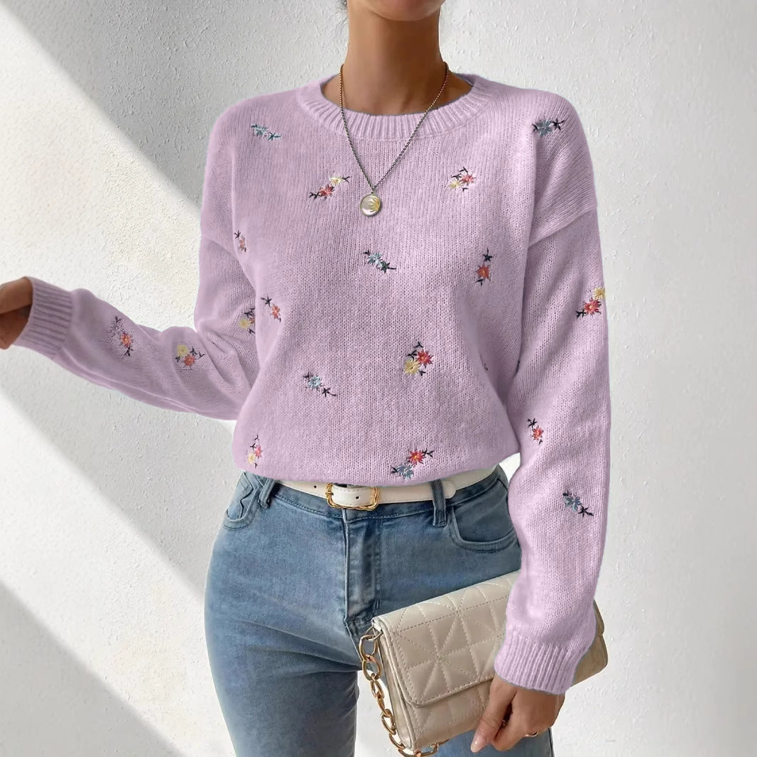 Damens festlige sweater med blomsterbroderi og afslappet snit Stilla