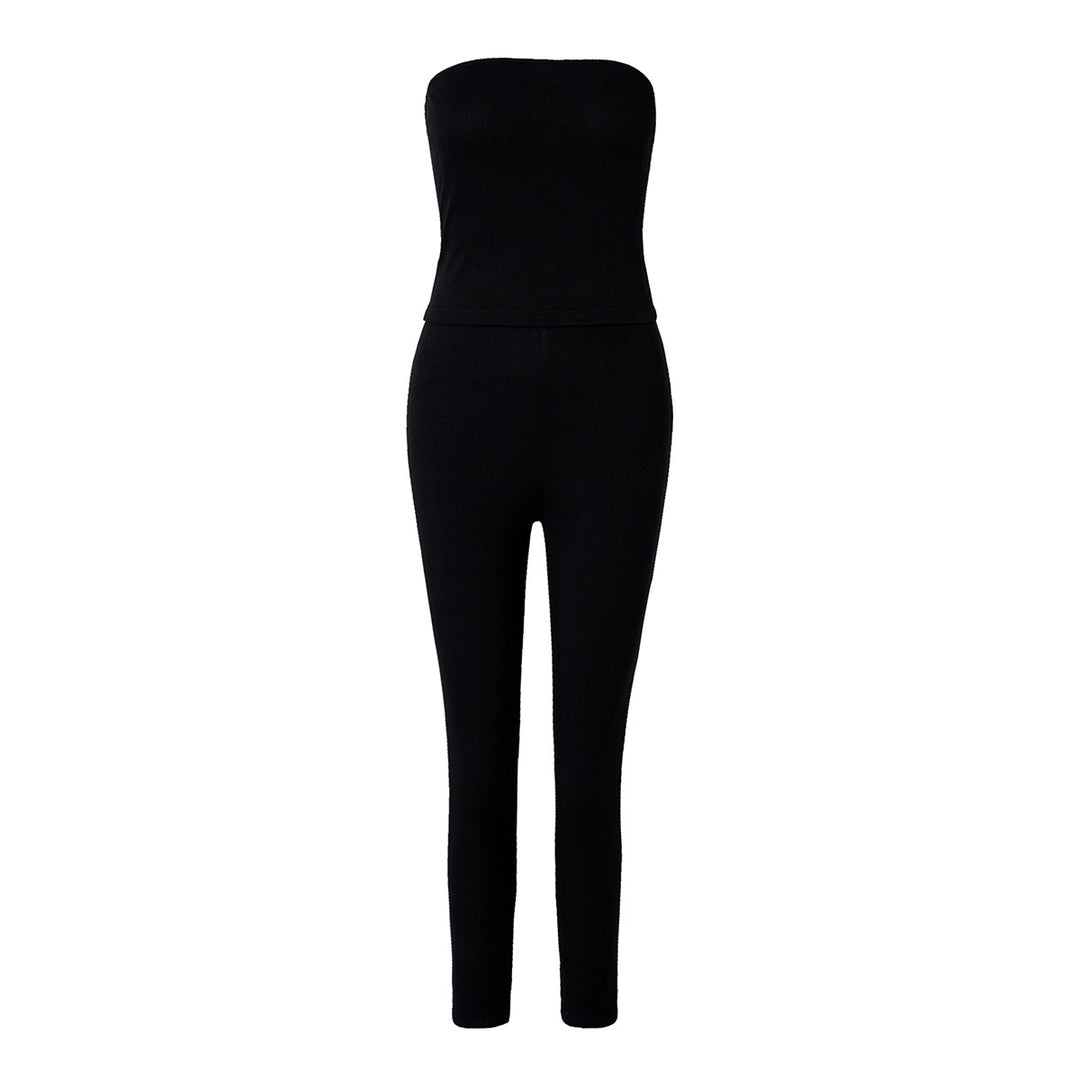 Dame figursyet strop-jumpsuit i ribmønster Stilla