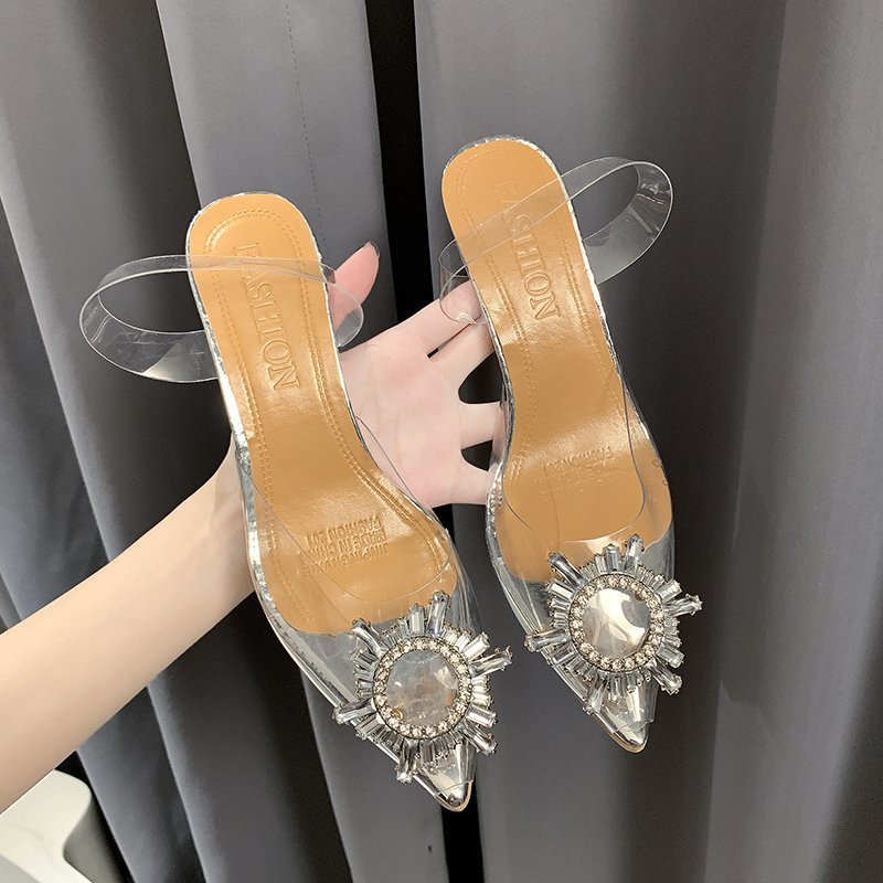 Dame Elegante Slingback-pumps med gennemsigtigt overmateriale og funkende smykkedetalje Stilla